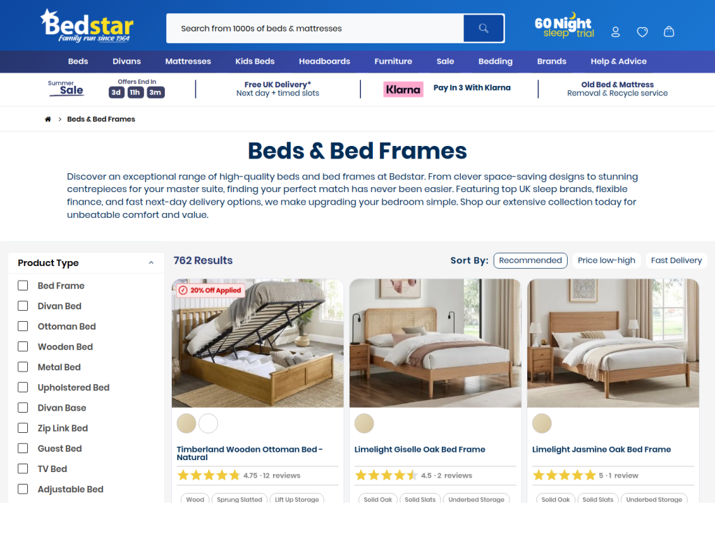 Bedstar beds category page