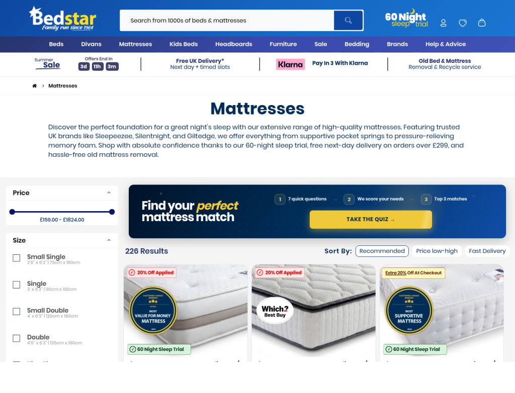 Bedstar mattresses category page