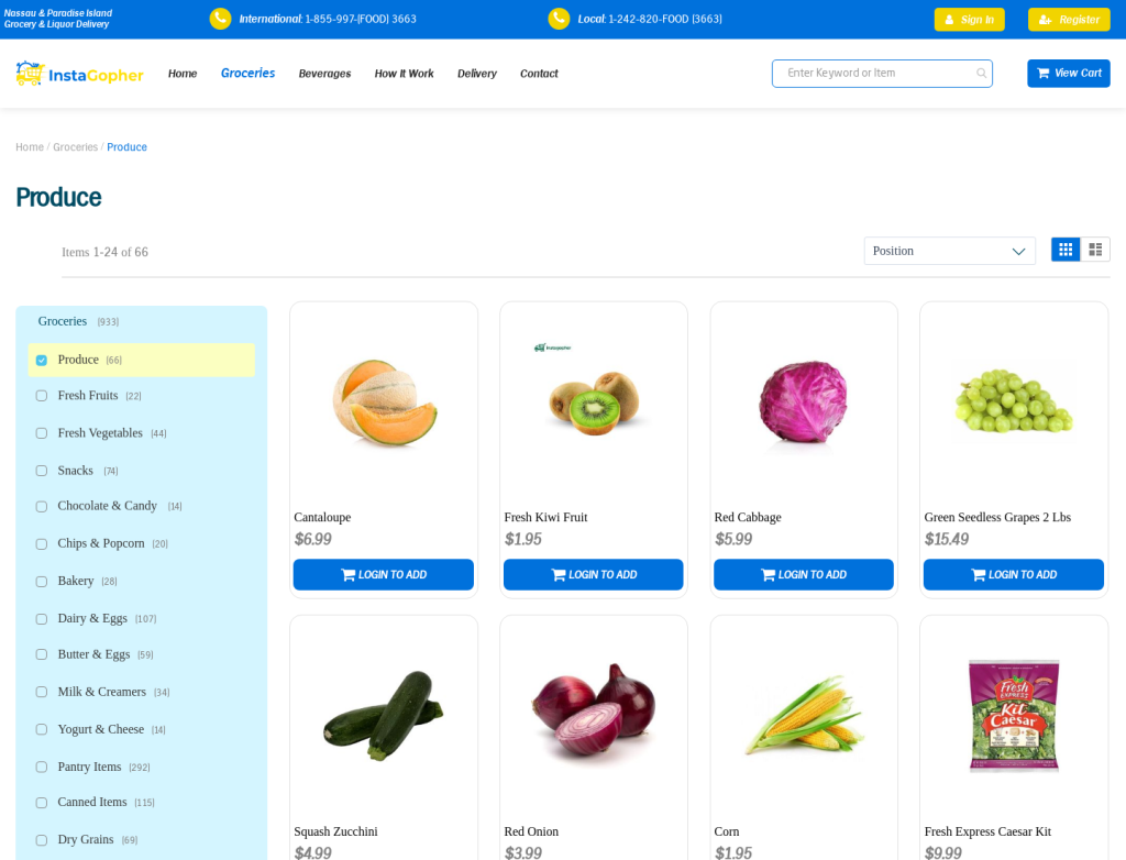 Instagopher produce category page