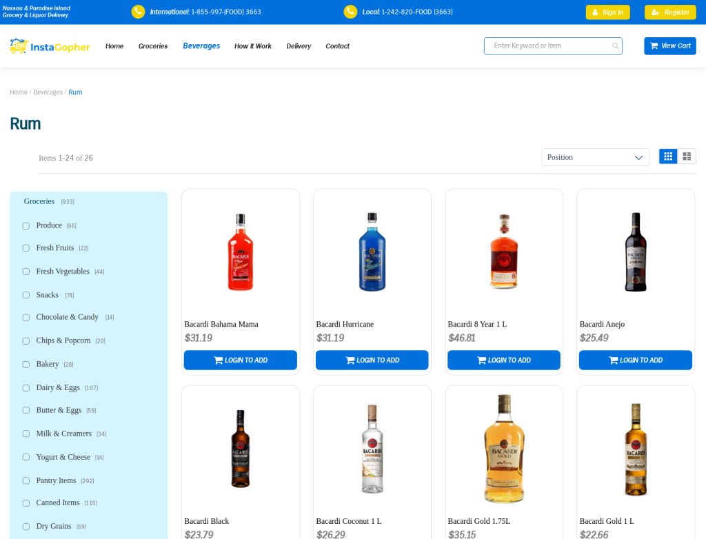 Instagopher rum category page